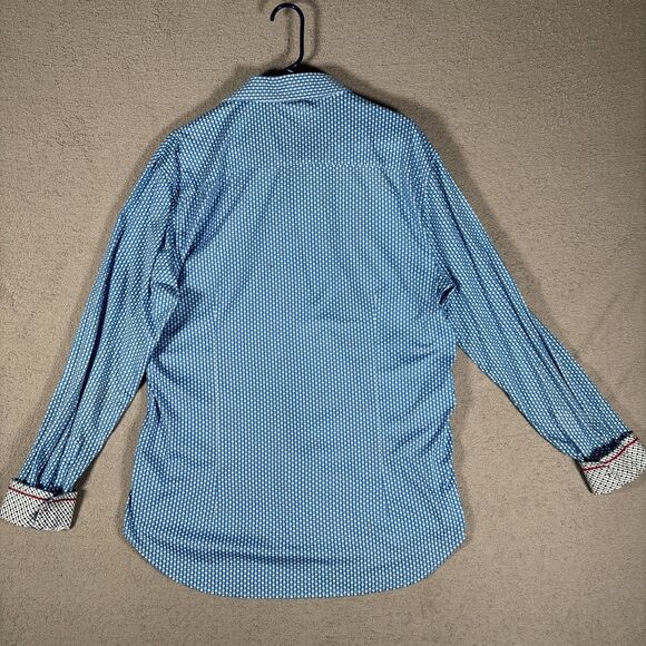 ButterCloth Mens Button Down Shirt Size XL Blue White Geometric‎ Flipcuff Preppy - Picture 9 of 13